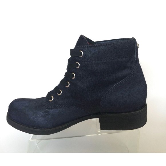 Sam Edelman Shoes - SAM EDELMAN Bleecker Ink Navy Calf Hair Lace Up Moto Ankle Boots (Size 6 M)